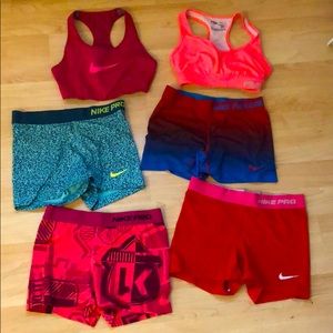 Nike bike short lot with sports bras. Med spandex